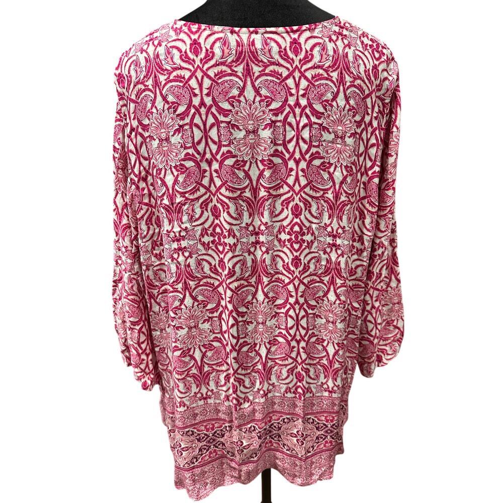 Susan Graver Women’s Top Kimono Open Front Pink White Lightweight Flowy Beach Lg - Picture 3 of 9
